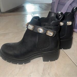 Madden Girl Black Ankle Boots with Gem Accents